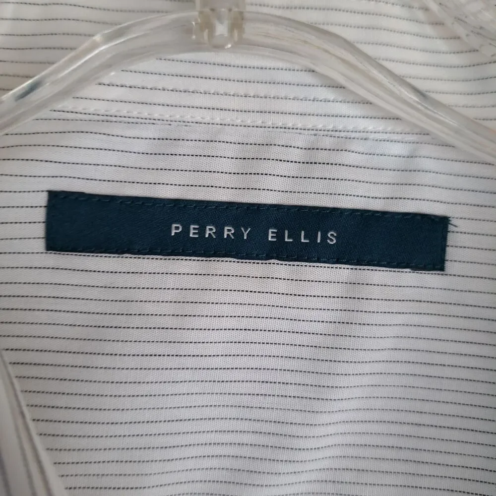 Perry Ellis White Gray Striped Oeko-Tex Short Sleeve Shirt‎ Men's XL NWT